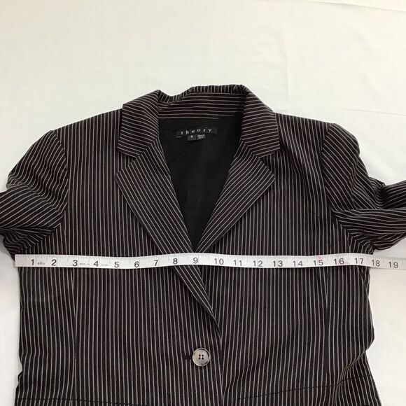 Theory Blazer Black Boothe Pinstripe 2-Button Stretch Blazer Size 8 - Picture 5 of 13